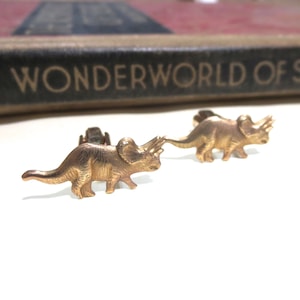 Raw Brass Dinosaur Cuff Links - Triceratops jurassic park Wedding Cufflinks Soldered Graduation Fathers Day Birthday Gift Men Man