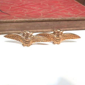 Raw Brass Owl Cuff Links - Flying Bird - Bird of Prey - Soldered - Wizard
