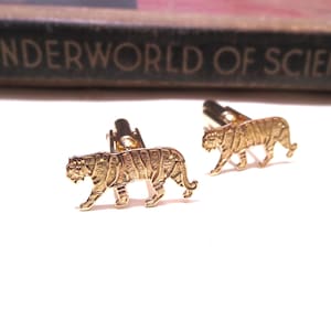 Raw Brass Tiger Cufflinks - Big Cat - Cuff Links - Soldered - Striped