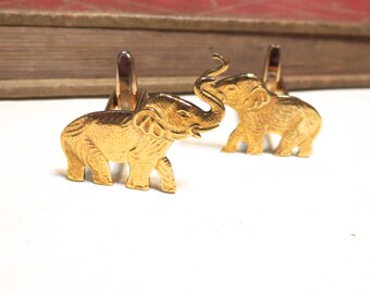 Raw Brass Elephant Cuff Links Cufflinks - Asian Elephant African Elephant India Mens Gift Soldered Wedding Africa Safari