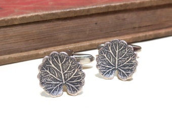 Antiqued Silver Leaf Cuff Links - Cufflinks - lily pads - Round Leaf - Tree - Nature Natural