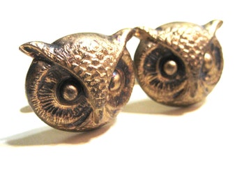 Owl Head Cuff Links - Antiqued Brass - woodland - nature - animals - graduation - fathers day - birthday - Soldered