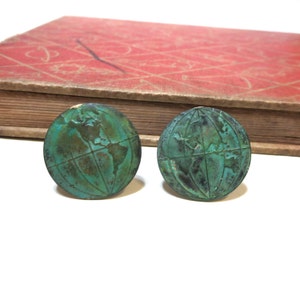 Globe-manchetknopen - World - Earth - Globe Trotter - Traveler - Travelling - manchetknopen met patina-groen patina - groen