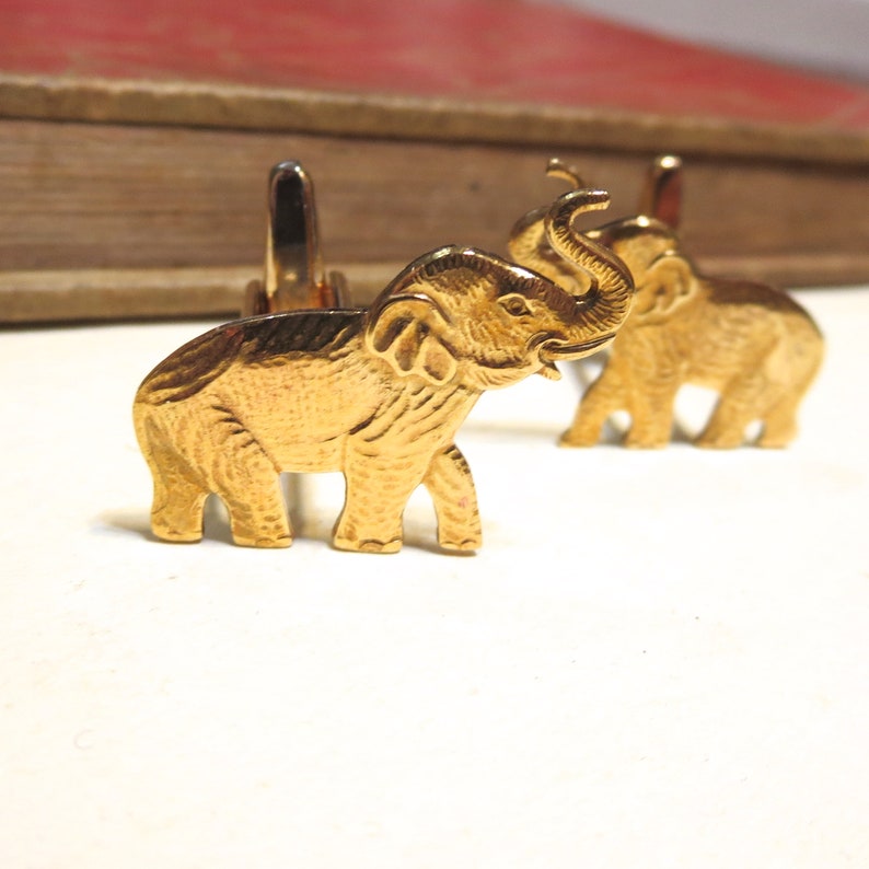 Raw Brass Elephant Cuff Links Cufflinks Asian Elephant African Elephant India Mens Gift Soldered Wedding Africa Safari image 2