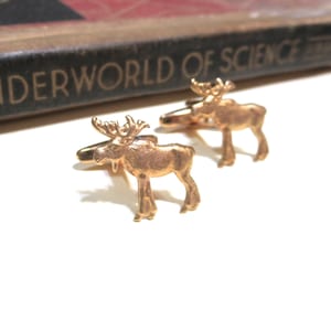 Raw Brass Moose Cuff Links - Small Cufflinks - Mens Gift Soldered Wedding Wilderness Woods Forest Maine