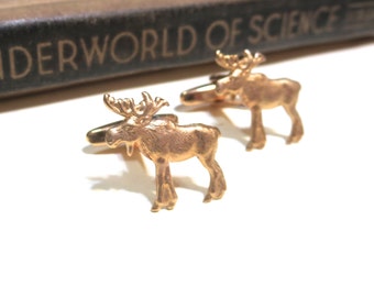 Raw Brass Moose Cuff Links - Small Cufflinks - Mens Gift Soldered Wedding Wilderness Woods Forest Maine