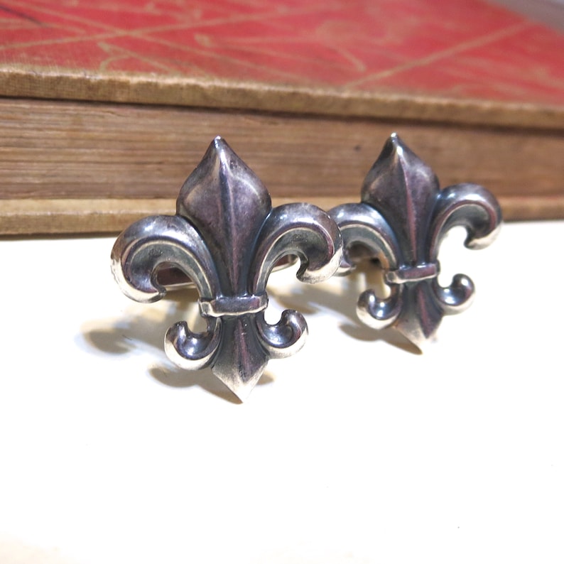 Antiqued Silver Fleur de Lis Cuff Links Soldered France French Wedding Antique Gold Cufflinks Saints Boy Scouts