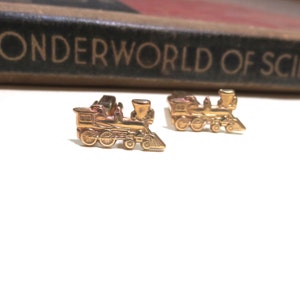 Raw Brass Train Cuff Links - Small Trains Cufflinks - Mens Gift Soldered Conductor Wedding Locomotive  Engine