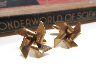 Raw Brass Pinwheel Cufflinks - Whirligigs - Playful - Fun - Circus - Summer - Wedding - Soldered