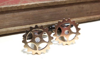 Small Raw Brass Gear Cuff Links - Soldered - Steampunk Victorian Antique Brass Cufflinks