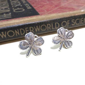 Antique Silver Clover Cuff Links - Four Leaf Clover Cufflinks - Wedding Cuff Links - Bridal Party - Shamrock - St. Patrick&#39;s Day
