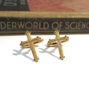 Raw Brass Cross Cuff Links - Gold - Oxidized - Soldered - Christian Textured Ornate Wedding Religious