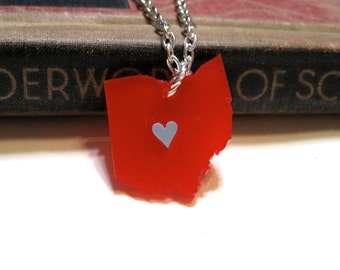 Ohio Love Necklace - Scarlet and Gray - Ohio State Buckeyes - Red Grey