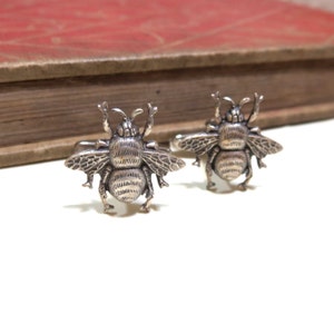 Antiqed Silver Bumble Bee Cufflinks - Honey Bee - Silver Ox Cuff Links - Soldered - Honeybee Bumblebee
