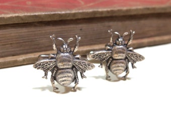 Antiqed Silver Bumble Bee Cufflinks - Honey Bee - Silver Ox Cuff Links - Soldered - Honeybee Bumblebee