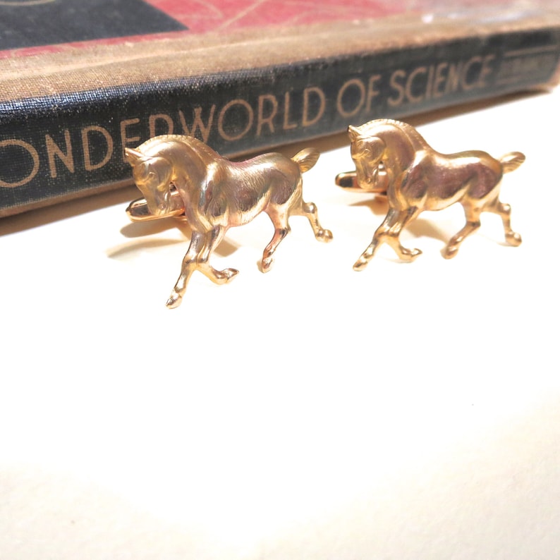 Raw Brass Galloping Horse Cuff Links Wedding Cufflinks Soldered Equestrian Horse Head Equine Antiqued image 4
