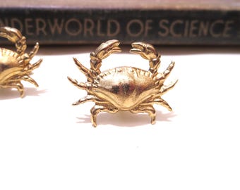 生の真鍮カニカフスボタン - 甲殻類カフスボタン - はんだ付けカフスボタン - ゴールド - ビーチカフスボタン オーシャンマリン メリーランドボイル