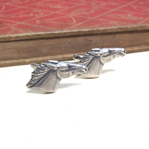 Antique Silver Horse Cuff Links - Wedding Cufflinks Soldered - Equestrian Horse Head Equine Antiqued