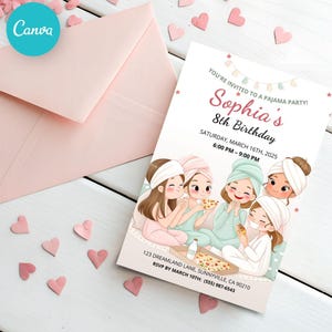 Invitation soirée pyjama d&#39;anniversaire au spa pour filles pyjama soirée pyjama soirée pyjama pour filles