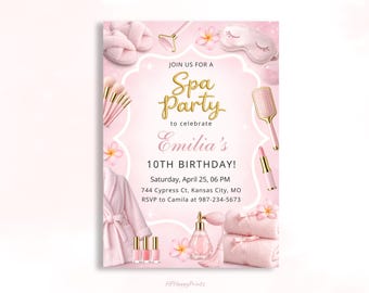 Spa Birthday Invitation, Spa Party Invite, Editable Pamper Party Invitation, Tween Teen Girls Birthday Canva Template