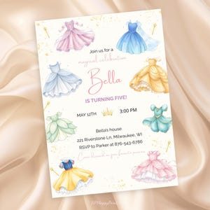 Princess Dress Up Birthday Invitation Canva Template | Editable Girl Party Invite | Printable 5x7 + Mobile | Instant Download