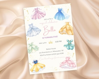 Princess Dress Up Birthday Invitation Canva Template | Editable Girl Party Invite | Printable 5x7 + Mobile | Instant Download