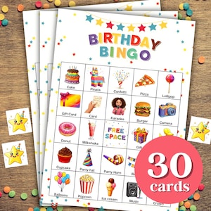 Birthday Bingo Game for Kids – 30 Printable Cards | Party Activity | Instant Download PDF