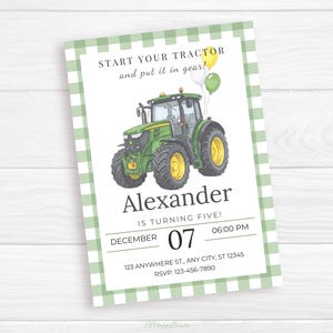 Start Your Tractor Birthday Invitation, Green Tractor Party Invite, Farm Birthday Invitation, Editable Canva Template
