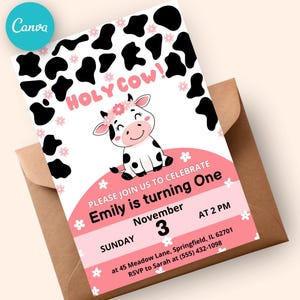 Holy Cow Birthday Invitation Farm 1st Birthday Evite Baby Cow Party Digital Invitation Holy Cow Theme Birthday Invite for Kids Printable