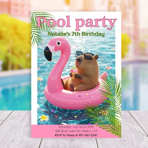 Capybara Pool Party Invitation for Kids Birthday, Funny Summer Canva Template, Schools Out Celebration, Editable Digital Download