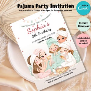 Invitation soirée pyjama d&#39;anniversaire au spa pour filles pyjama soirée pyjama soirée pyjama pour filles