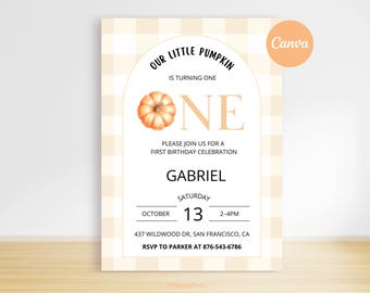 Our Little Pumpkin Birthday Invitation, Pumpkin 1st Birthday Invite, Fall First Birthday Template, Little Pumpkin Party Canva Invite