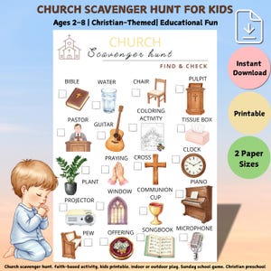Church Scavenger Hunt for Kids, Bible Treasure Game, Sunday School Activity, Christian Indoor Game, Printable Faith-Based Fun