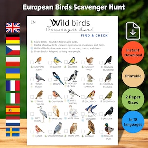 Bird Scavenger Hunt for Kids | Outdoor Nature Study Game | Montessori Printable Forest School Activity | Summer Camp Bird Study