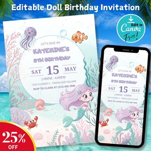 Mermaid Birthday Invitation: Under the Sea Party Editable Template (Digital Download)