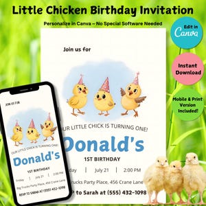 Chick First Birthday Invitation: Farm Girl Party (Digital Download)