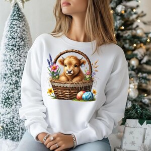 Vaca de las Tierras Altas del Día de Pascua PNG, Linda Vaca de Pascua Png, Retro Pascua Png, Diseño de Sublimación de Feliz Pascua, Descarga Digital