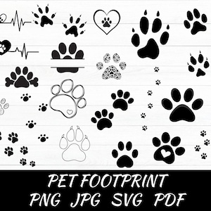 PET FOOTPRINT SVG Bundle Pet Paw Cricut Puppy Paw Svg Cut File Cat Paw Print Silhouette Dog Paw Clipart Vector Art Png svg Jpg Pdf