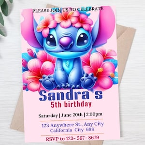 Stitch Birthday Invitation Editable Template, Stitch Birthday Invitation, Canva Editable Birthday Invitation,Stitch Kids Birthday Invite