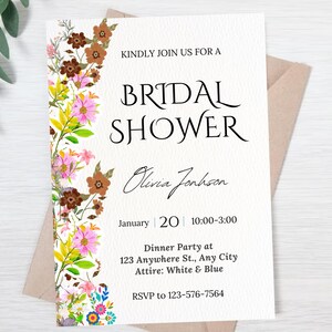 Wildflower Bridal Shower Invitation, Floral Bridal Shower Invitation, Customizable Invitation Template, Colorful Wildflower Bridal Shower