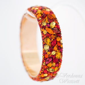 Opulent Pave Bangle Bracelet Red Orange Yellow Ochre Topaz Padparadscha Medium 2 1/2 Swarovski rhinestones 3/4 wide autumn warm colors image 1