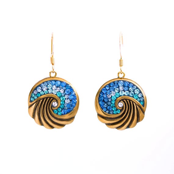 Ocean Waves Earrings Swarovski Gift for Her Glass Rhinestone | Etsy