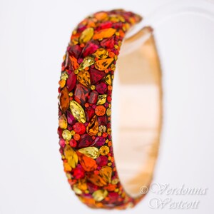 Opulent Pave Bangle Bracelet Red Orange Yellow Ochre Topaz Padparadscha Medium 2 1/2 Swarovski rhinestones 3/4 wide autumn warm colors image 3