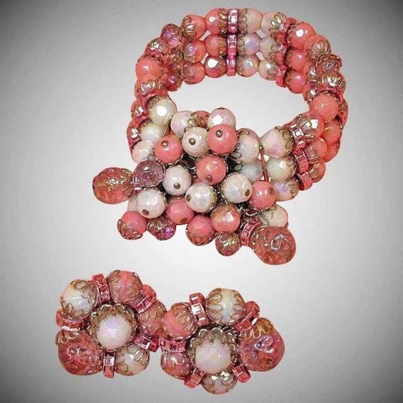 HOBE Memory Wire Wrap Bracelet and Cluster Earrings - Hobe Demi Parure