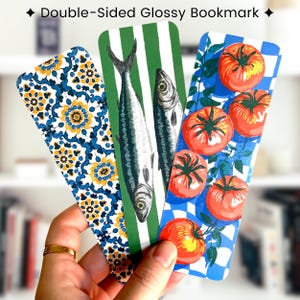 Sardines Tomato Bookmarks, Mediterranean Bookmark Set, Italian Summer Bookish Gift, Cute Coastal Aesthetic Double-Sided Glossy Bookmarks
