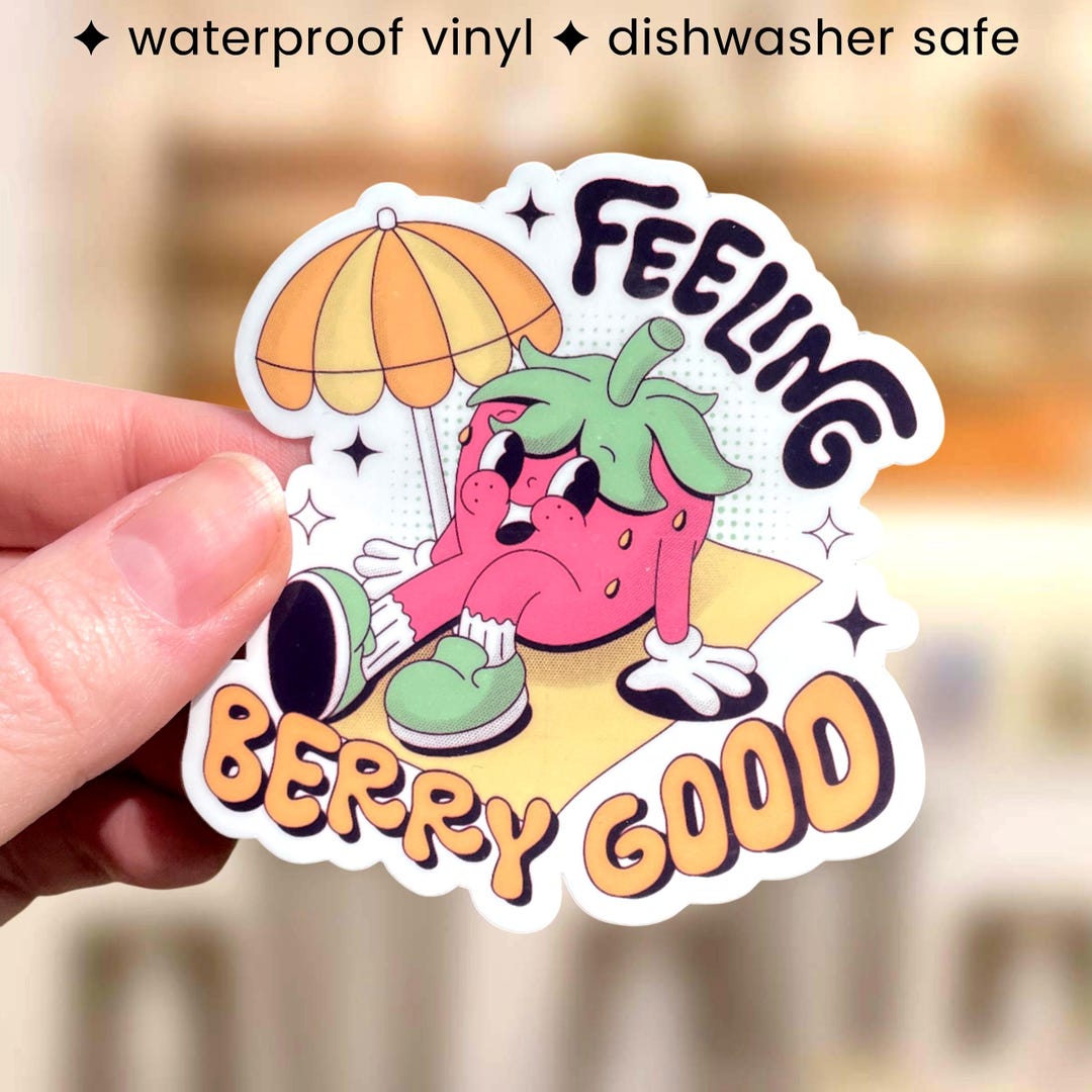 Sticker Freteling Strawberry Waterproof Sticker, Cute Groovy Vinyl Sticker Feeling Berry ...