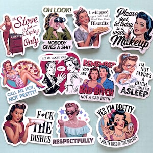 Sassy Housewife Stickers, Funny Retro 50's House Wife Vinyl Stickers, Sarcastic Woman Adult Humor Stickers for Laptop, Water Bottle, Kindle