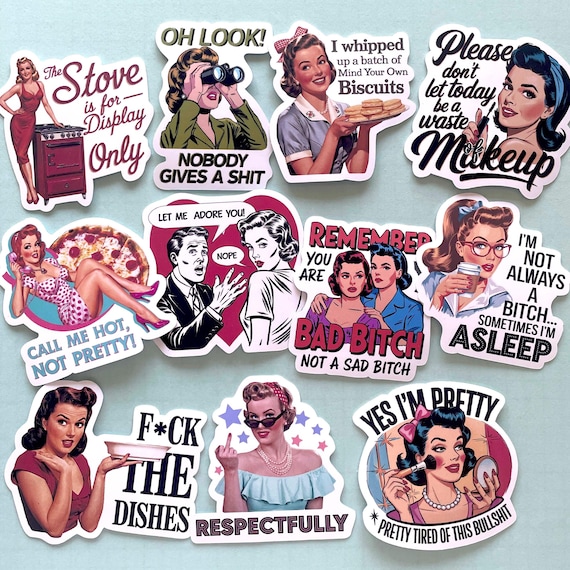 Sassy Housewife Stickers, Funny Retro 50's House Wife Vinyl Stickers, Sarcastic Woman Adult Humor Stickers for Laptop, Water Bottle, Kindle