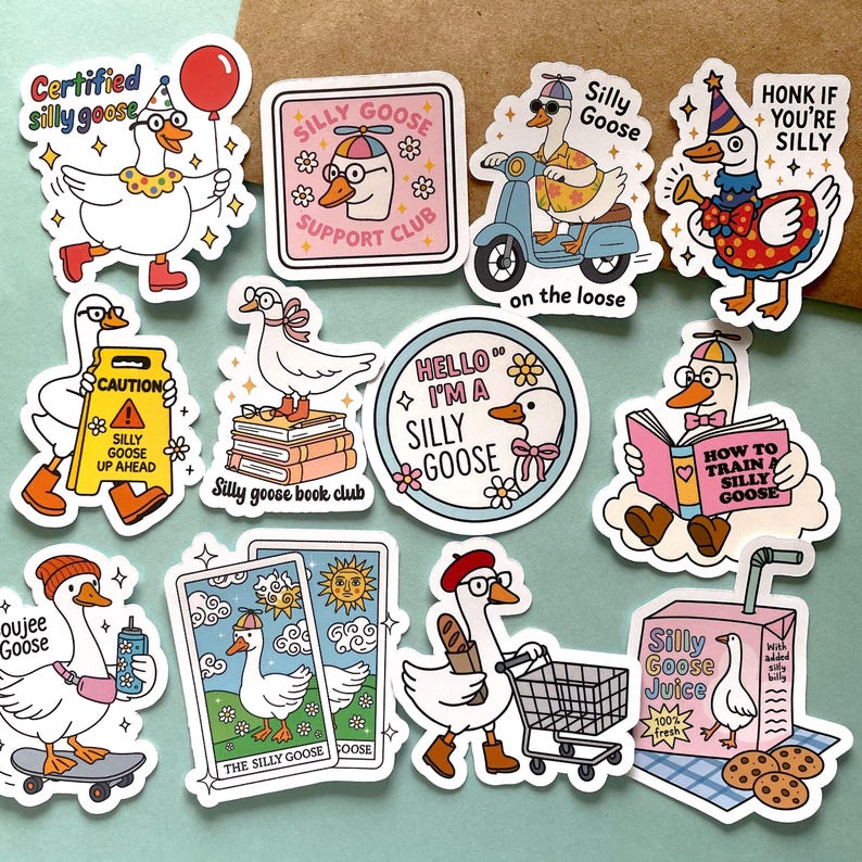 Silly Goose Stickers, 12 PCs “Just a Silly Goose” Funny Meme Stickers, Water-Resistant Stickers, Silly Goose On The Loose, Best Friend Gift image 3