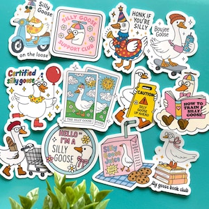 Silly Goose Stickers, 12 PCs “Just a Silly Goose” Funny Meme Stickers, Water-Resistant Stickers, Silly Goose On The Loose, Best Friend Gift